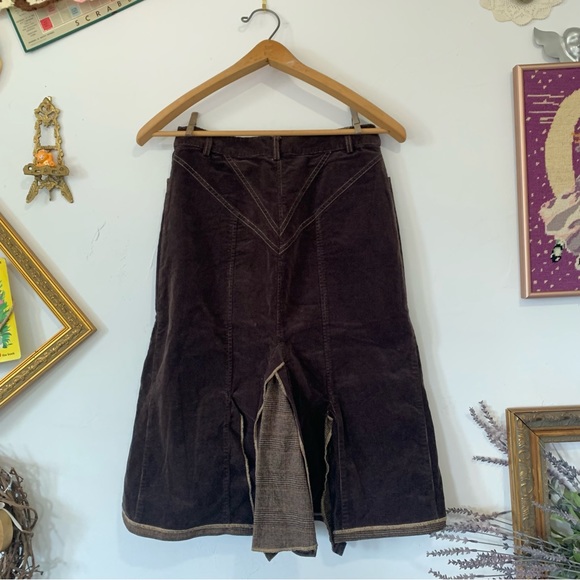Y2K Unique Brown Corduroy Midi/ Maxi Skirt With Funky Hem Size 3/4 - Picture 7 of 7